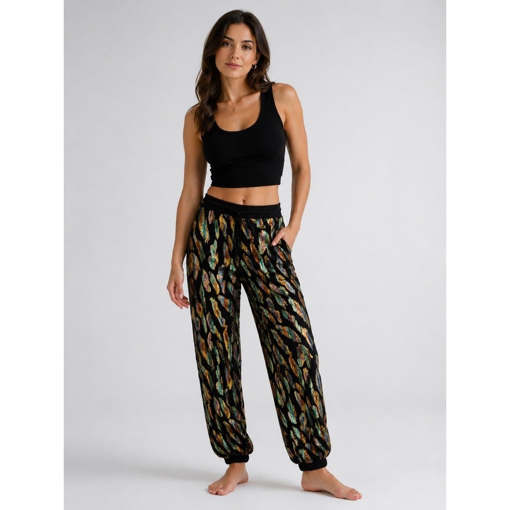 House of Harlow 1960 Joggers Womens M Black Metallic Lurex Glam Festival Concert